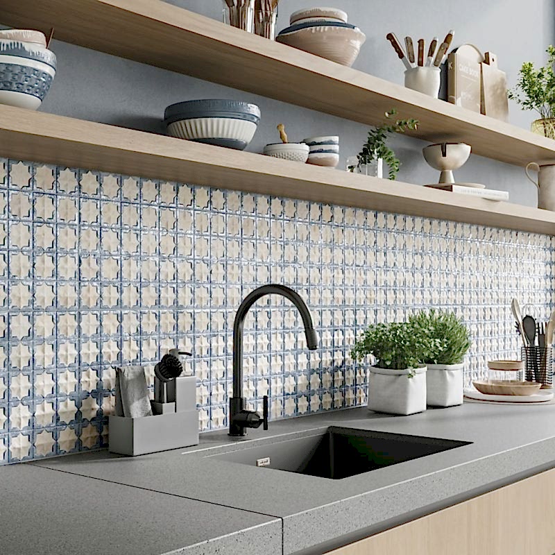 Tetuan Arena Aqua Wall Tiles in a kitchen setting