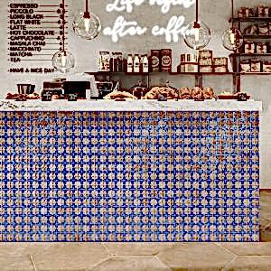 Tetuan Terra Cobalt Tiles in a cafe setting