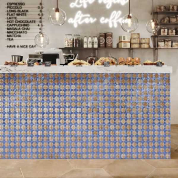 Tetuan Terra Cobalt Tiles in a cafe setting