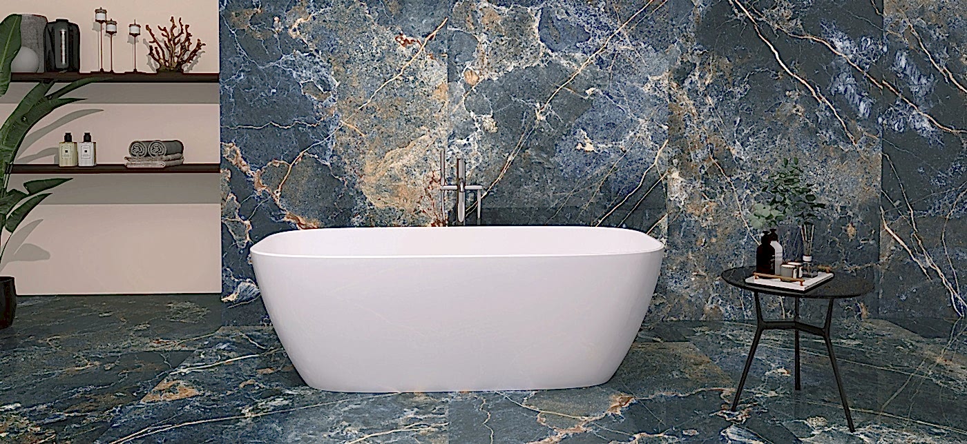 Large Format Tiles Icaro Marble Effect Blue Porcelain Tiles -1400