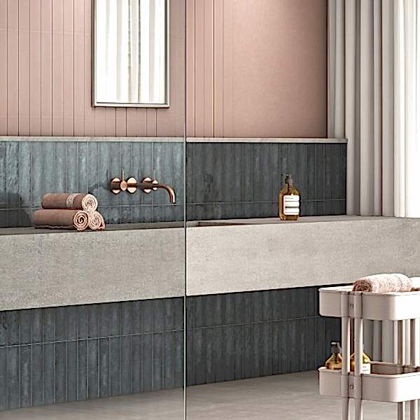 Splendour Peacock Metro Tiles in a bathroom with a sink and a mirror