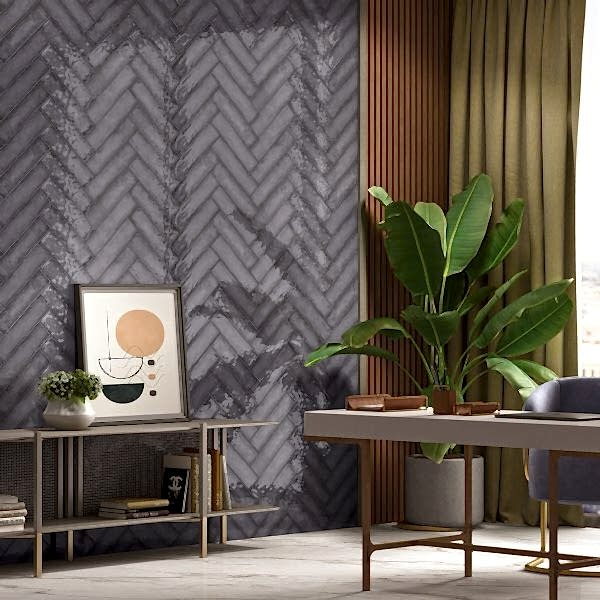 Splendour Sea Blue Tiles - Metro in a room with a table and a plant