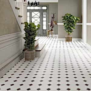 Canterbury Black Octagon Tiles in a hallway setting