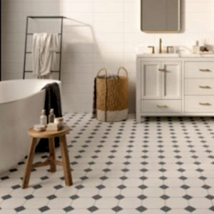 Canterbury Blue Octagon Tiles in a bathroom setting