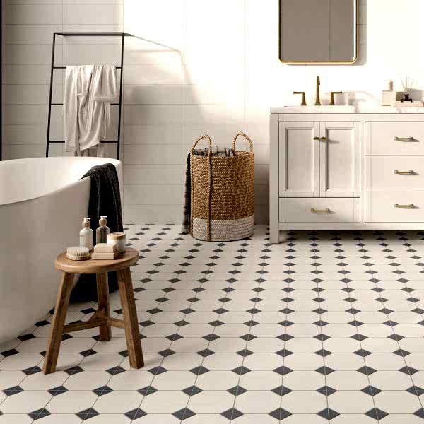 Canterbury Blue Octagon Tiles in a bathroom setting