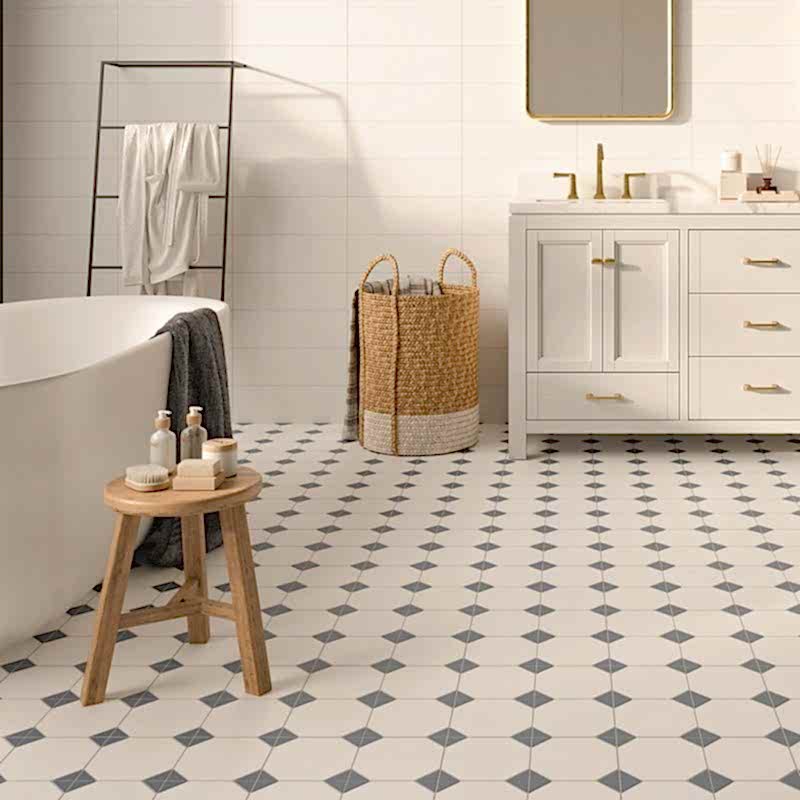 Canterbury Blue Octagon Tiles in a bathroom setting