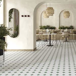 Canterbury Green Octagon Tiles in a restaurant setting