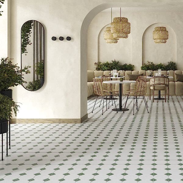 Canterbury Green Octagon Tiles in a restaurant setting