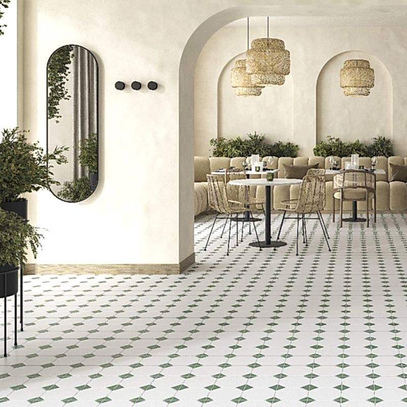 Canterbury Green Octagon Tiles in a restaurant setting
