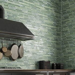 Harlem Green Stick Wall Tiles in a kitchen setting