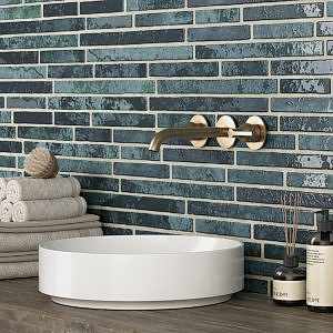 Harlem Teal Stick Tiles in a bathroom setting
