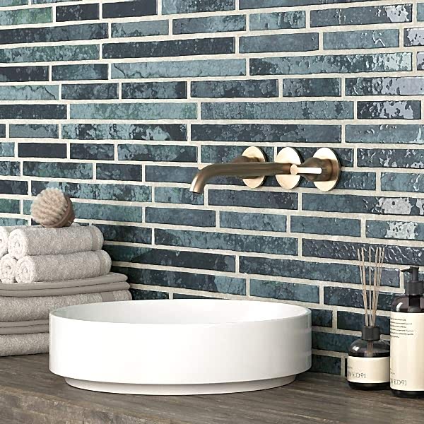 Harlem Teal Stick Tiles in a bathroom setting