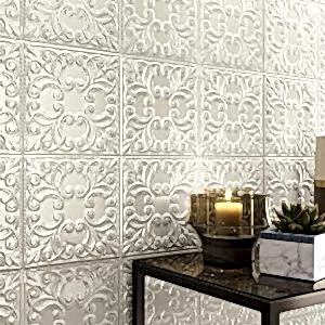 Tin Decorative Pearl Tiles room shot with candle setup