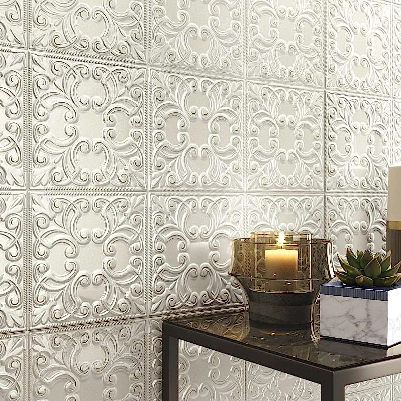 Tin Decorative Pearl Tiles room shot with candle setup